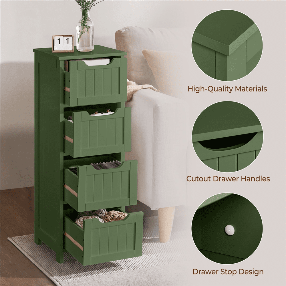 Renwick Slim Bathroom Floor Cabinet with 4 Drawers, Green