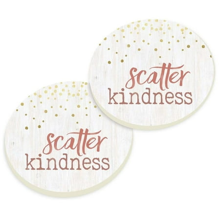 Scatter Kindness Gold Tone Dot 2.75 x 2.75 Absorbent Ceramic Car Coasters Pack of 2