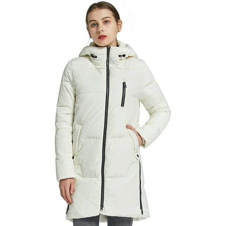 Women's Stylish Down Jacket Hooded Winter Coat Two-Way Zipper Puffer ...