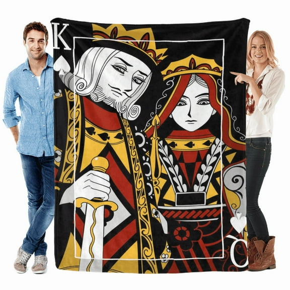 Playing Card King Throw Blanket Spades Suit Vintage Style Soft Warm Cozy Flannel Plush Blankets for Bedding Sofa Couch Decorative