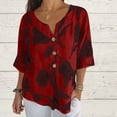 thumbnail image 2 of Ecqkame womens summer tops Summer Floral Print Casual Elbow-Length Sleeve T Shirts Trendy V Neck Loose Button Tee Shirts Red XL, 2 of 8