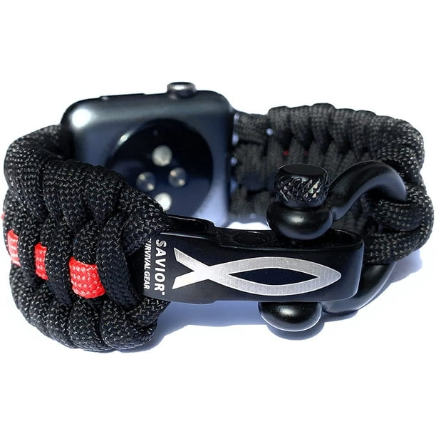 Paracord Watch Band Compatible with 42mm and Compatible with 44mm Watch -  (550 Paracord, Black and Red, X-Large) 