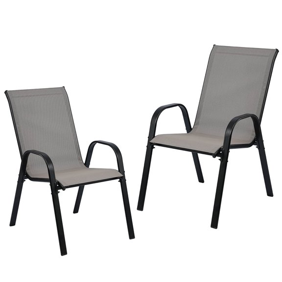 Stackable Outdoor Patio Dining Chairs with Backrest/Armrests for Lawn Garden Balcony Deck Camping-Set of 4 (gray)