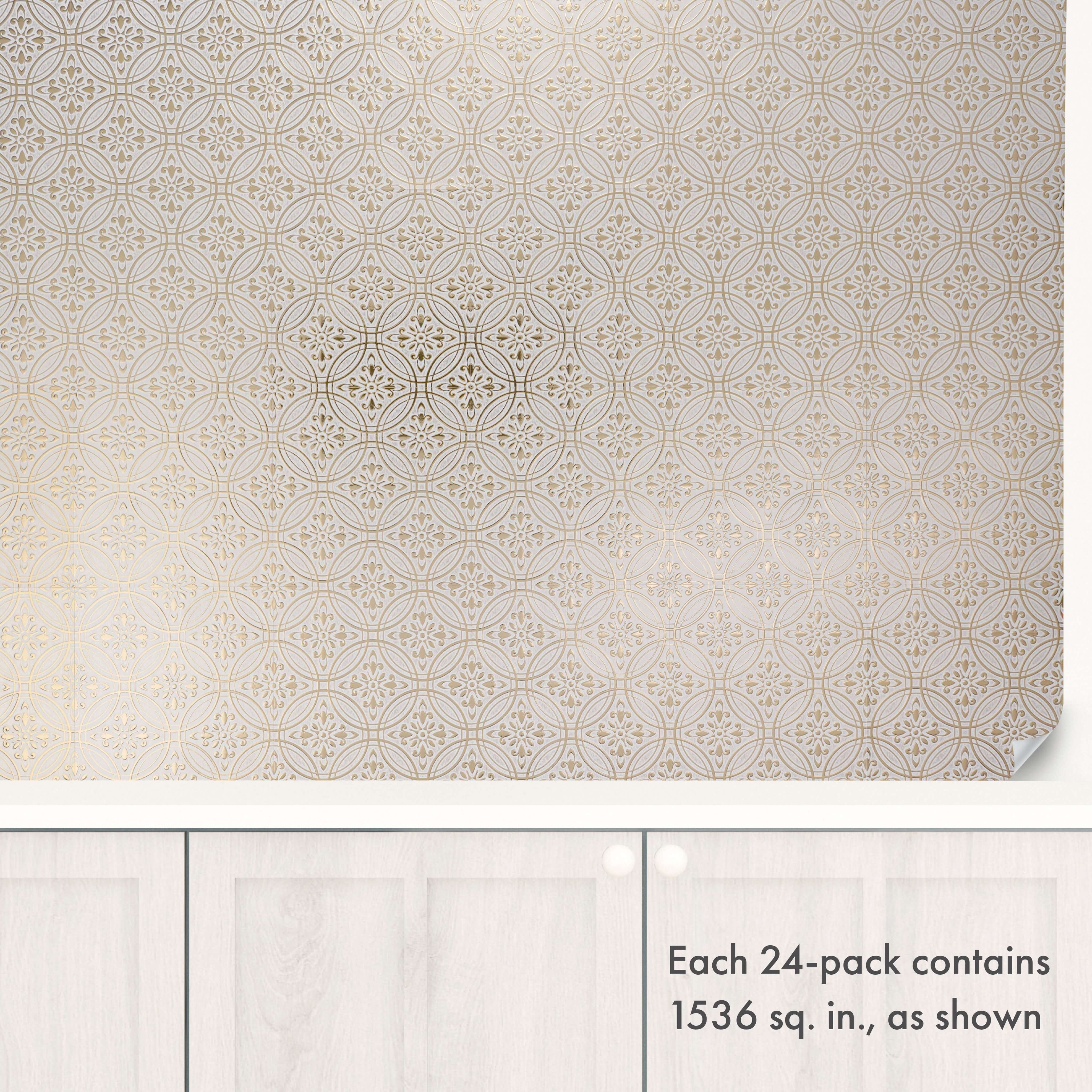 Main Street Peel & Stick Wallpaper Tiles, Gold Pastel Painted, 8 in x 8 in, 24 Pack, Self Adhesive Wall Tiles for Kitchen Backsplash and Home Decor