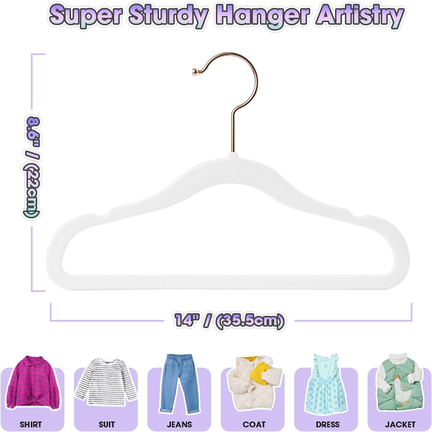 Baby Hangers Velvet 20 Pack-14 Inch, Baby Clothes Hangers Non Slip, Baby Hangers for Closet, Sturdy Infant/Toddler Hangers White Hangers