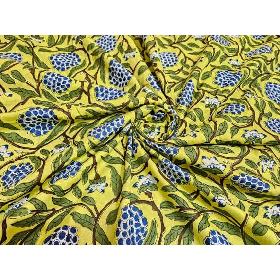 5 Yard Hand Block Print Handmade Cotton Indian Natural Sanganeri Print Fabrics