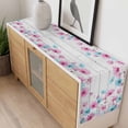 thumbnail image 4 of Blue Pink Flowers Table Runner 70 Inches Long Farmhouse Dress Scarves, Spring Garden Floral Gray Wooden Dining Tablerunner for Coffee Table/Kitchen Island/Party Décor, 13" x 70", 4 of 8