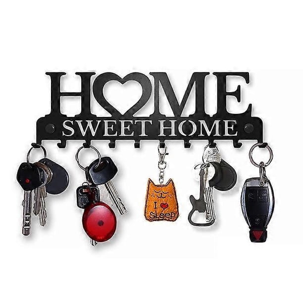 Key Holder for Wall, Key Hooks Wall Mounted with 10 Hooks, Heavy Duty Key Hangers for Living Room Black Metal Key Racks