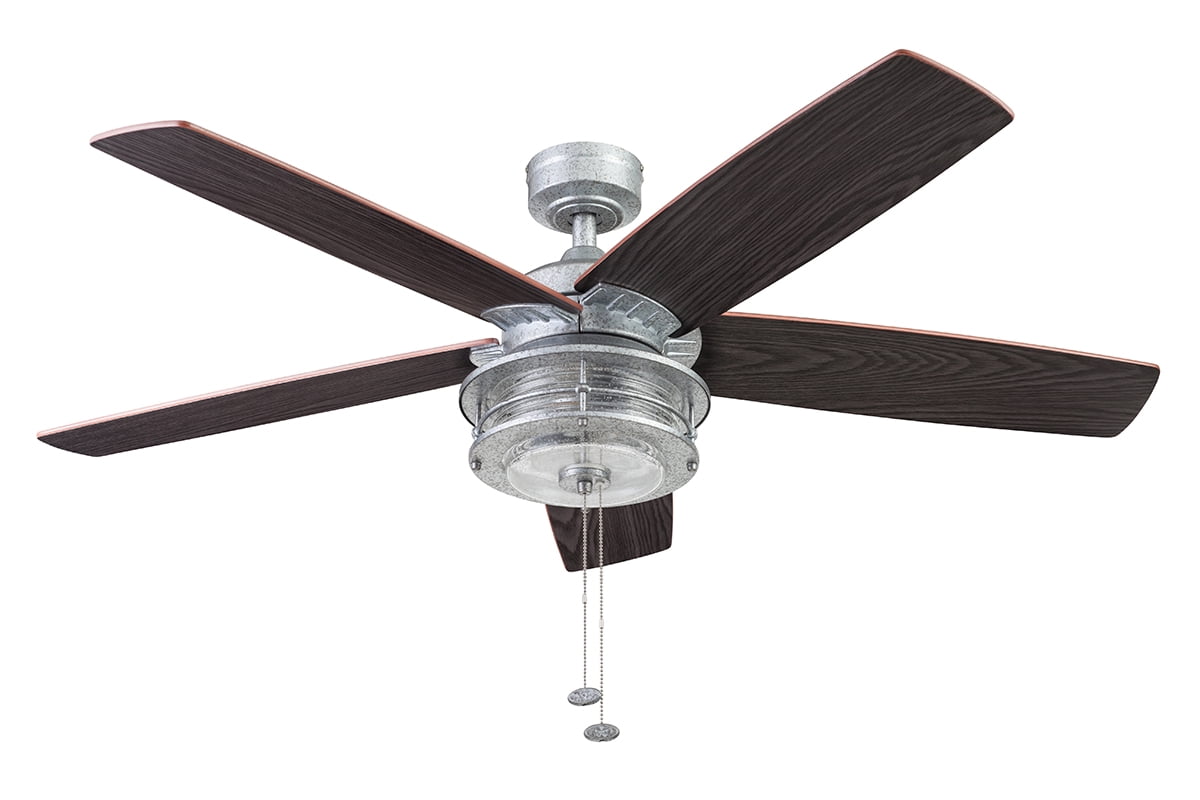 Prominence Home Foxhaven 52" Galvanized Farmhouse Ceiling Fan with 5 Blades, Lantern Style Light Kit & Pull Chains