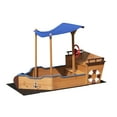 thumbnail image 3 of Pirate Ship Sandbox with Cover & Storage Bench, Natural Wood Outdoor Sandbox for Kids Ages 3-8 - Includes Rudder & Seats, 63"L X 30.7"W, 3 of 12