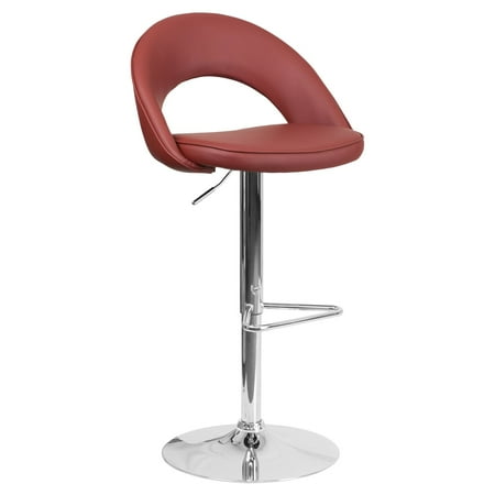 Round Bar Stool Flash Furniture Contemporary Rounded Keyhole Back Vinyl Adjustable Swivel Bar Stool with Chrome Pedestal ()