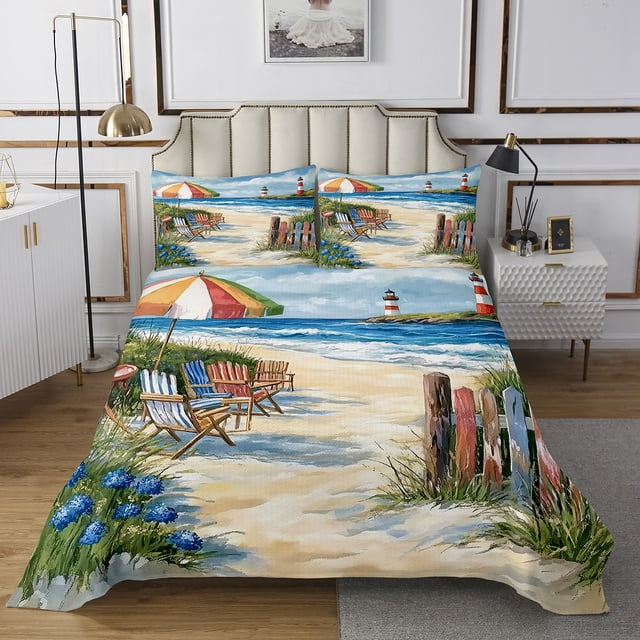 Erosebridal Summer Beach Bedspread Sets Queen Size, Rustic Lodge Cabin Bed Set, 3 Pieces