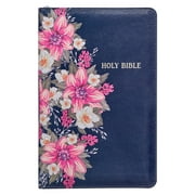 KJV Holy Bible Standard Size Faux Leather Red Letter Edition - Thumb Index & Ribbon Marker, King James Version, Blue Floral, Zipper Closure (Book)