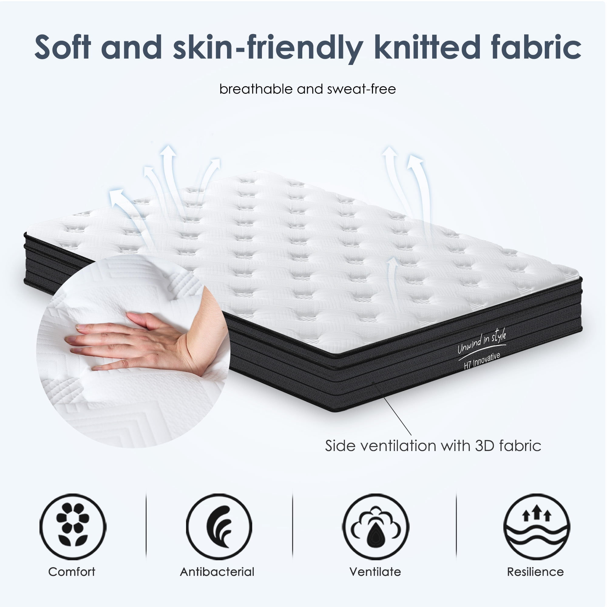 SogesPower 10inches Thickness Hybrid Mattress Gel Memory Foam- Full, Black
