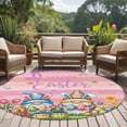 thumbnail image 5 of Easter Gnomes Bunnies Round Area Rug 5ft, Spring Easter Eggs Floral Pink Wood Washable Non-Slip Circle Rugs for Bedroom Living Room Kitchen, Soft Low Pile Carpet for Dining Room Playroom Nursery, 5 of 9