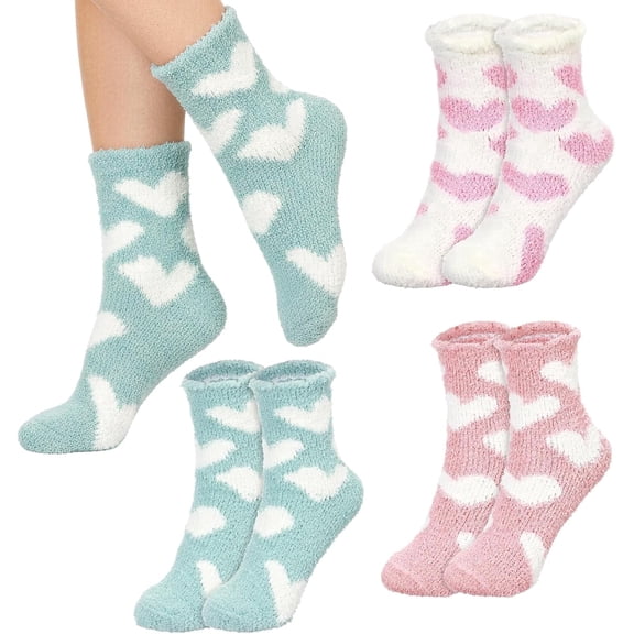 3 Pairs Aloe Socks Moisturizing Spa Socks,Warm and Cozy Red Fuzzy Heart Sleeping Sock,Sleeping Long Bed Sock for Repairing Dry Feet,Cracked Heel