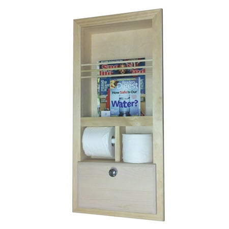 WG Wood Products Recessed Magazine Rack with Double Toilet Paper and Storage Cubby