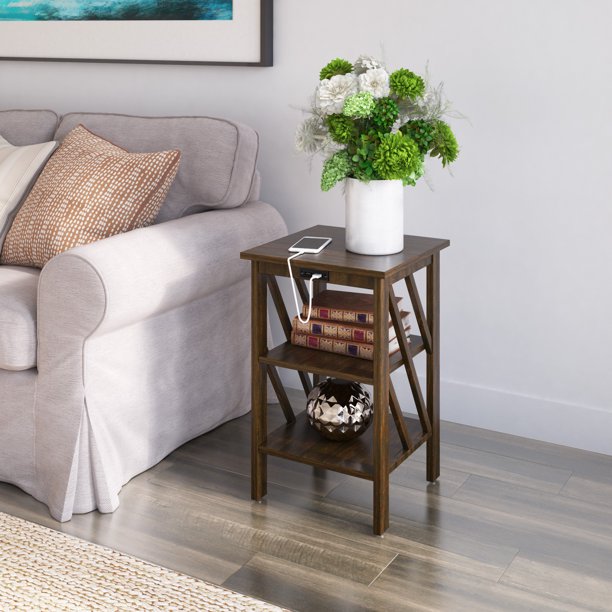 Side Table with USB Charging Ports, Espresso