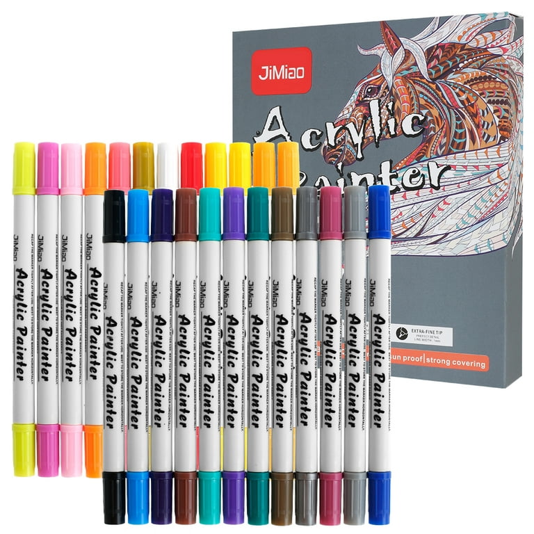 JIMIAO 12 COLOUR DUAL TIP ACRYLIC PAINT MARKERS FINE TIP & DOT TIP
