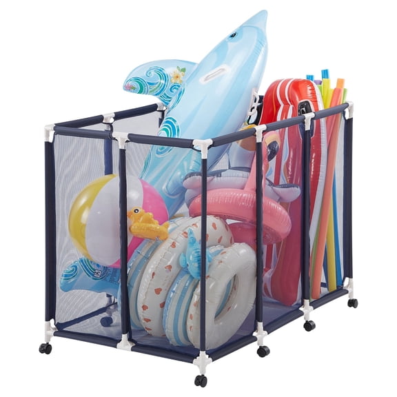 VEVOR Pool Storage Bin, 48 x 33 x 39 in, Rolling Pool Float Storage Organizer with Casters, Durable Plastic Frame, Poolside Toys Noodles Holder, Breathable Mesh Basket for Swimming Pools