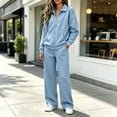 thumbnail image 5 of Bzdzmqm Women's 2 Piece Tracksuit Set Casual Collared Long Sleeve Suit Solid Loose Fit Lounge Outfits Zip-Up Jacket with Pants Elastic Waist Drawstring Comfortable Daily Wear Fall Travel, Light Blue, 5 of 8