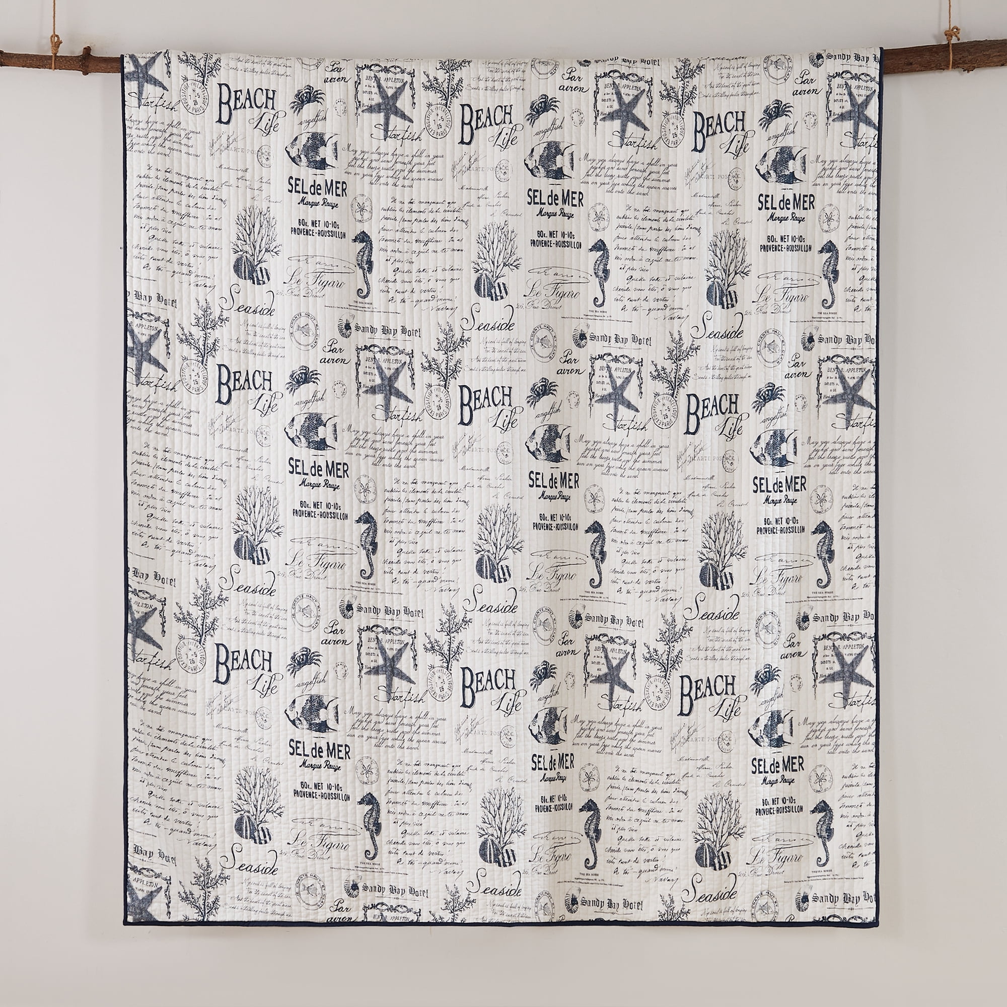 Levtex Home - Beach Life Quilt Set - Full/Queen Quilt + Two Standard Pillow Shams - Nautical - Navy and White - Quilt Size (88x92in.) and Pillow Sham Size (26x20in.) - Reversible - Cotton Fabric
