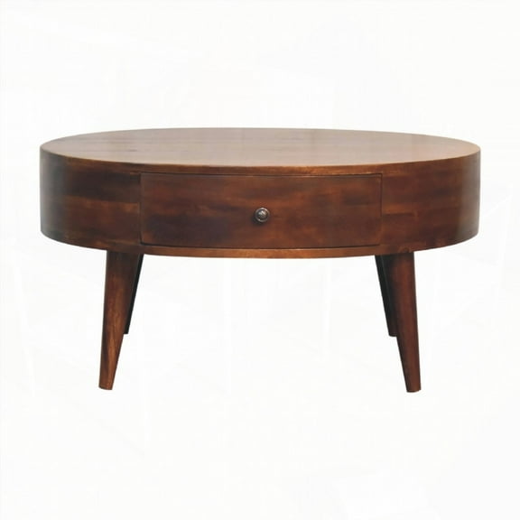 Solid Wood Odyssey Coffee Table with Chestnut Finish and Shiny Brass Knob