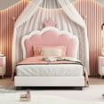 thumbnail image 2 of Gzxs Princess Bed with Crown-Shaped Headboard, Twin Size PU Upholstered Platform Bed with Plywood Slats Support, Easy to Install (Cream+Pink), 2 of 8