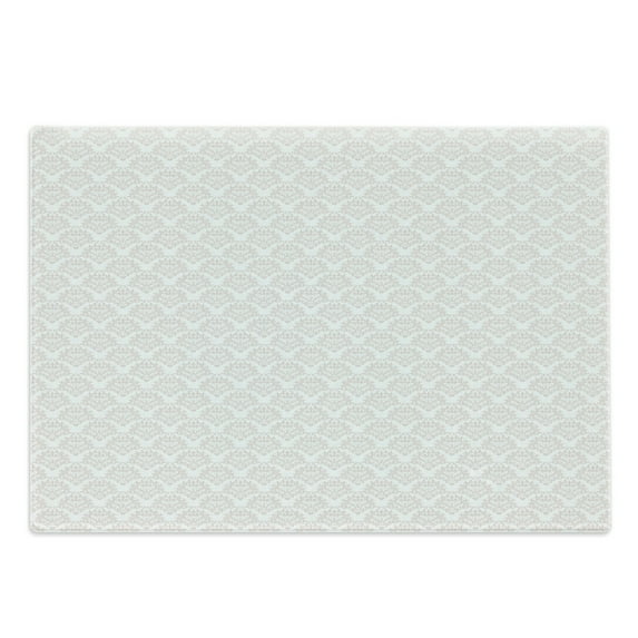 Damask Cutting Board, Monochrome Royal Ornaments Continuous Simplistic Illustration, Decorative Tempered Glass Cutting and Serving Board, in 3 Sizes, by Ambesonne
