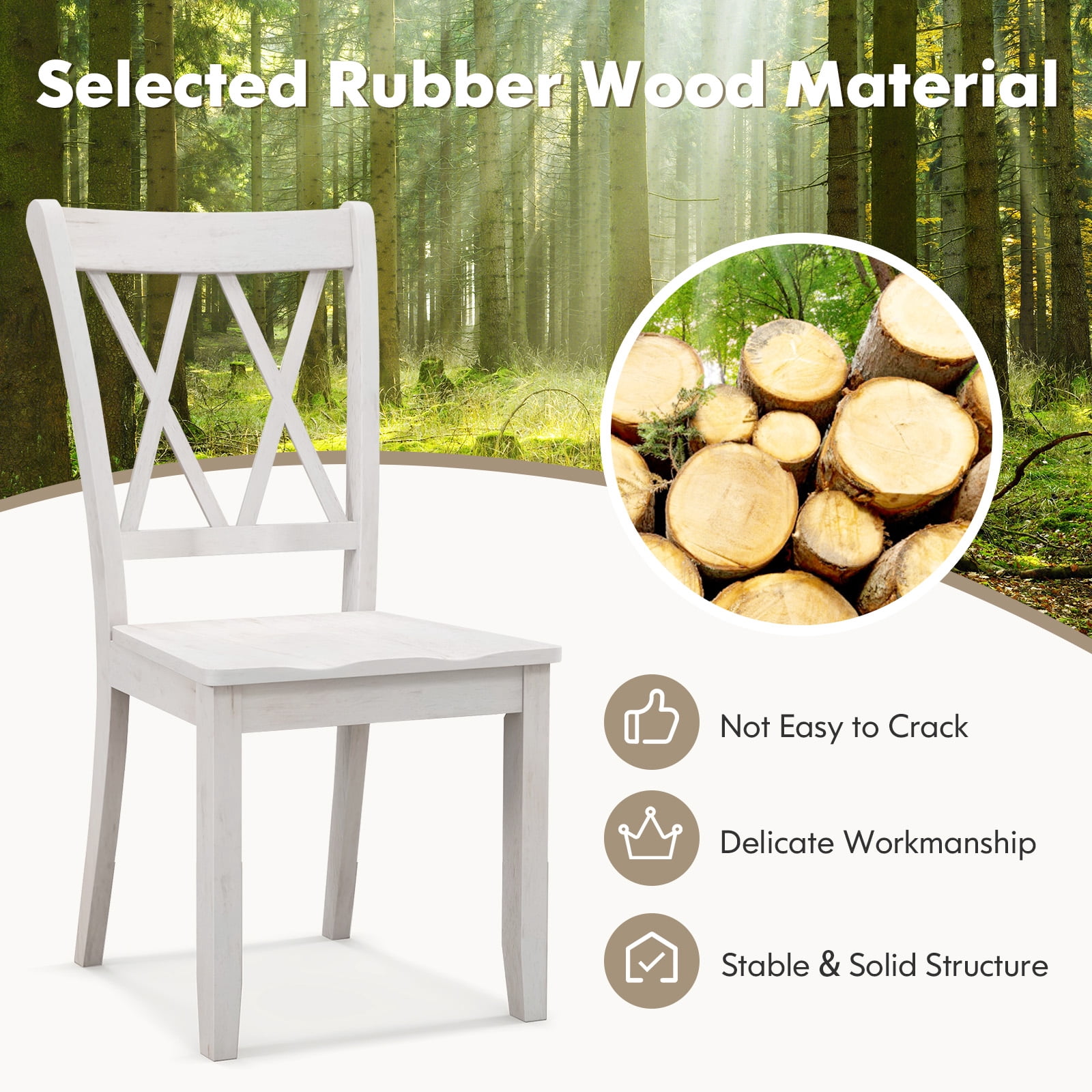 Giantex Wooden Dining Chairs Set of 2, Solid Rubber Wood Frame