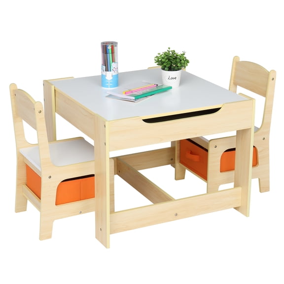 Children's Wooden Table & Chair Set With Two Storage Bags (One Table Two Chairs)