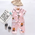thumbnail image 2 of Little Children PJ Sets Girl Clothes Outfits Button Down Tops Casual 2PC Set Fashion Loose Casual Homewears Loungewear For Child, 2 of 9