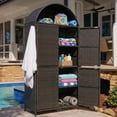 thumbnail image 1 of Armoire de Rangement Extérieure en Osier Arquée de 72 Pouces, Remise de Rangement Verticale en Rotin d'Extérieur à 4 Portes avec Tablettes Ajustables, Porte-Serviettes d'Extérieur pour Jardin, 1 of 4