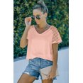 thumbnail image 4 of ABPHQTO Camiseta rosa de manga raglán a rayas para mujer, 4 of 5