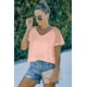 thumbnail image 4 of ABPHQTO Camiseta rosa de manga raglán a rayas para mujer, 4 of 5