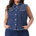 thumbnail image 2 of DARING DIVA Women's Plus Size Embroidered Pearl Frayed Denim Vest 4X Blue, 2 of 6