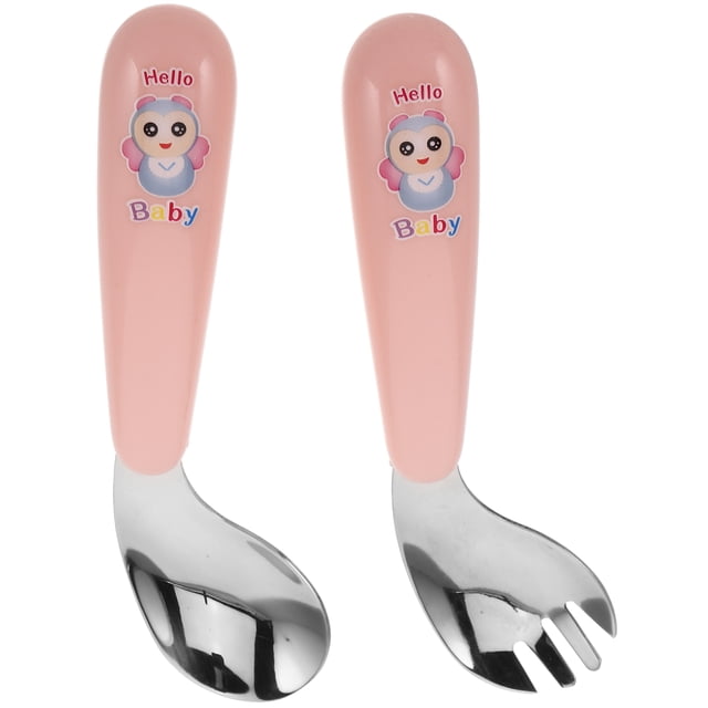 1 Pair Creative Curved Spoon And Fork Set For Toddlers Baby Utensils For Feeding Kids Travel Essentials Baby Silverware For Lunch Box
