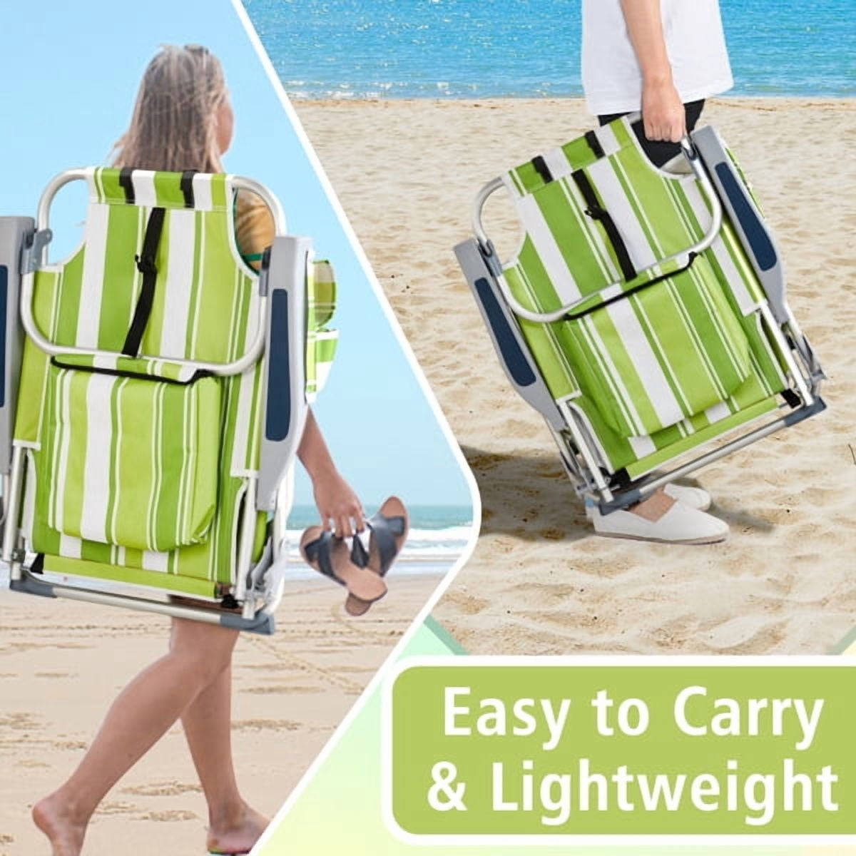 63*65*82cm Short Oxford Cloth Silver White Aluminum Tube Bearing 100kg Beach Chair Green Stripes