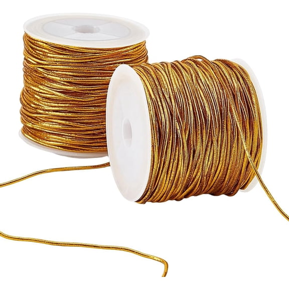 2 Rolls 40M 1.5MM Gold Elastic Cord Metallic Stretch Cords Ribbon Christmas Round String Braiding Tinsel Rope Bulk