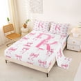 thumbnail image 2 of Manfei Dreamy Ribbon Bowknot Full Size Sheets For Girl,Pink Letter R Initial Lettering Bed Sheets,4pcs, 2 of 6