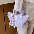 thumbnail image 7 of Hfppkn Purple PU Leather Tote Shoulder Bag, Solid Color Handbag for Women Daily Shopping Use, Purple 27.5x15x13cm, 7 of 7