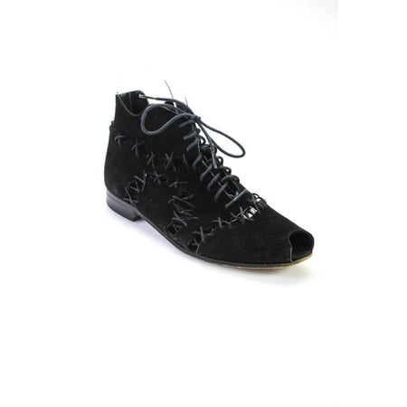 

Pre-owned|Stephane Kelian Womens Suede Lace Up Peep Toe Oxfords Black Size 5