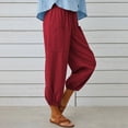 thumbnail image 7 of YeJammarp Summer Cotton Linen Cropped Pants Womens Casual Beach Wide Leg Loose Drawstring Capri Pants with Pockets (3X-Large, Wine 01), 7 of 7