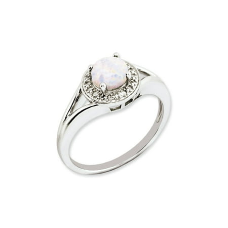 Sterling Silver .01 Ctw Diamond & Round Created Opal Ring Size 8