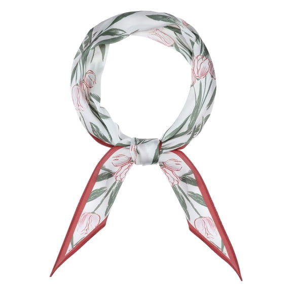 INSPIRE CHIC Women's Floral Printed Satin Scarf, Flowers Long Silky Hairband Headscarf Neck Scarves Neckerchief 41.3x10.2" Wine Red Tulip