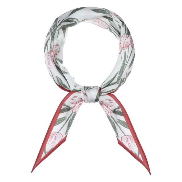 Bufanda de satén impresa con flores Inspire Chic para mujer, diadema larga de seda con flores, bufandas para el cuello 41.3x10.2" Tulipán Rojo Vino