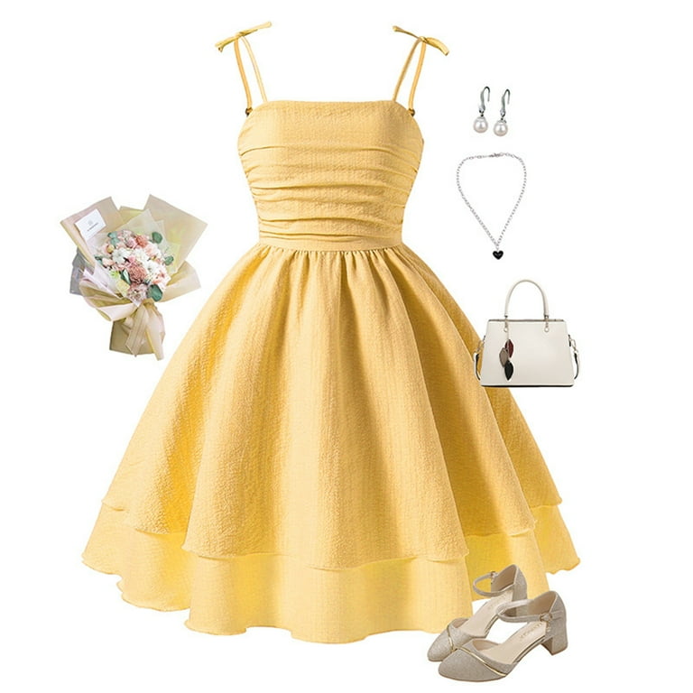 newwalpole Girls Formal Dress Teen Ruffled Flowy Ruched Spaghetti Strap Homecoming  Dance Party Tween Dresses Yellow for Size 10-11 Years - Walmart.com