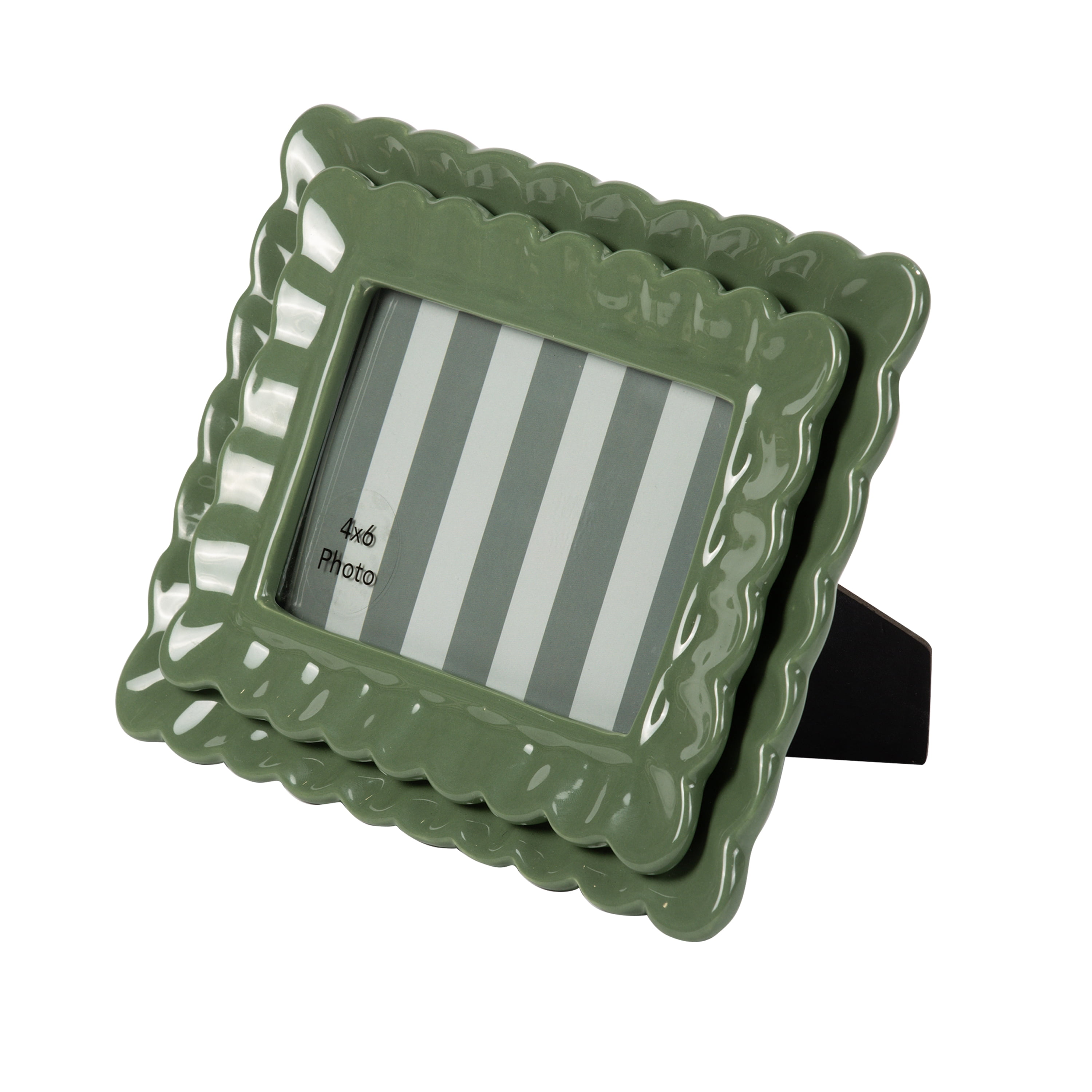 Sterling & Noble Home – 6x4 Picture Frame – Double Ruffle Green Ceramic Photo Frame