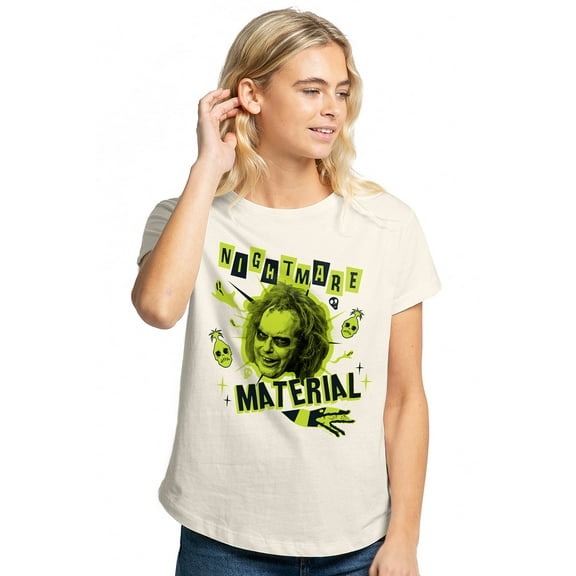 Beetlejuice Beetlejuice Nightmare Material Women's Graphic T-Shirt Rolled Sleeve Tee