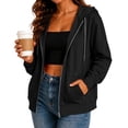 thumbnail image 5 of Mooqilaa Woemens Zip Front Hoodies, Casual Lightweight Long Sleeve Drawstring Fall Jackets with Pockets Black Size 2XL, 5 of 7